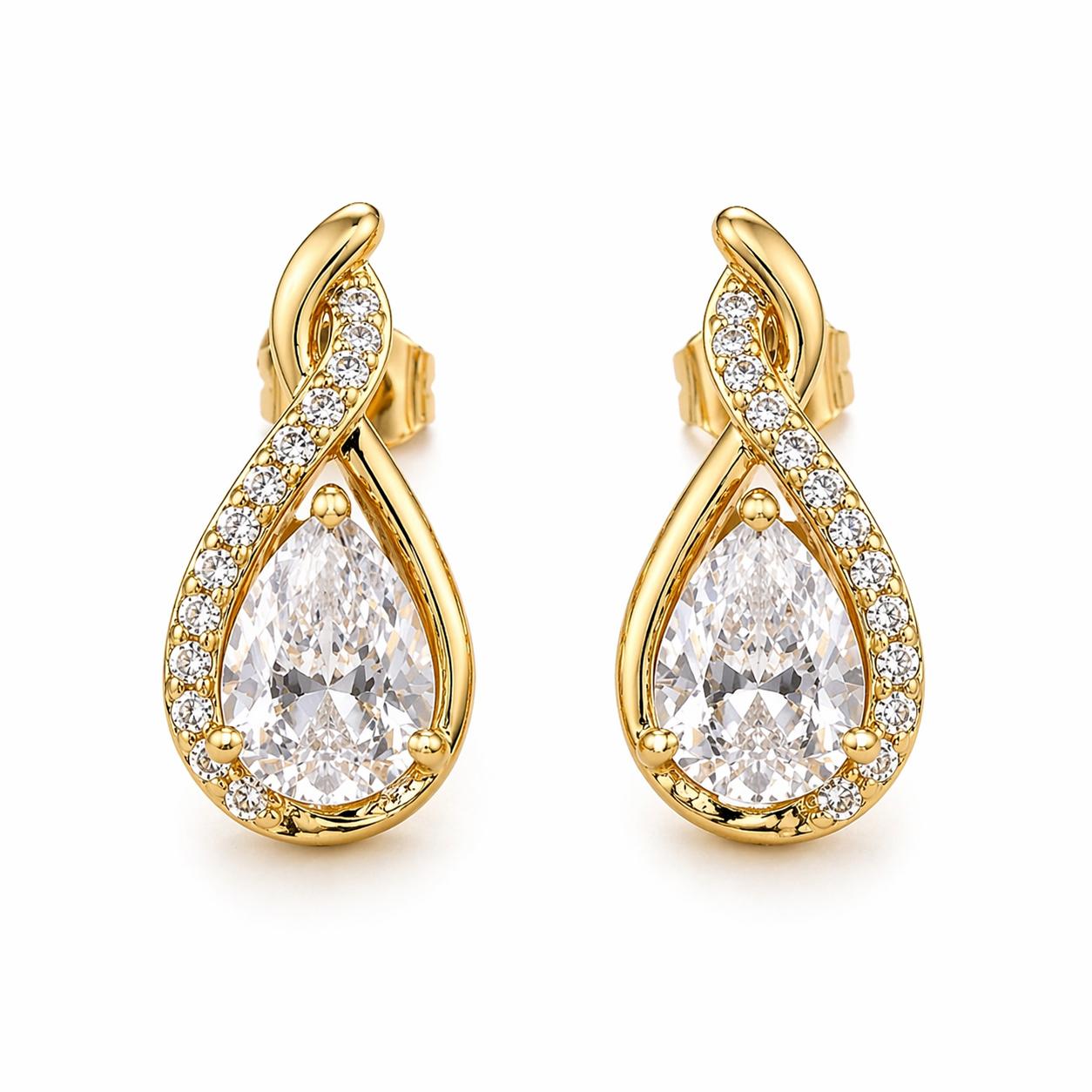 Teardrop CZ Earrings – Gold Plated | Elegant Pear Cut Cubic Zirconia
