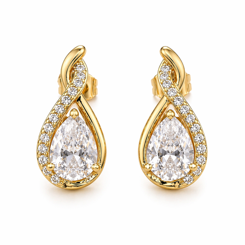 Teardrop CZ Earrings – Gold Plated | Elegant Pear Cut Cubic Zirconia