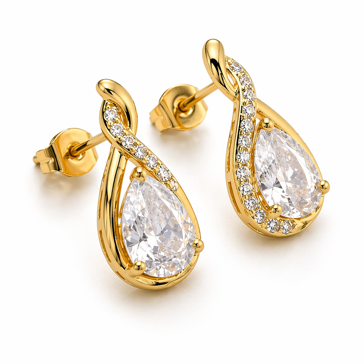 Teardrop CZ Earrings – Gold Plated | Elegant Pear Cut Cubic Zirconia