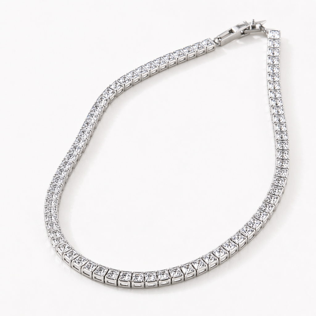 Iced Tennis Necklace – Rhodium Plated | Premium CZ Stones